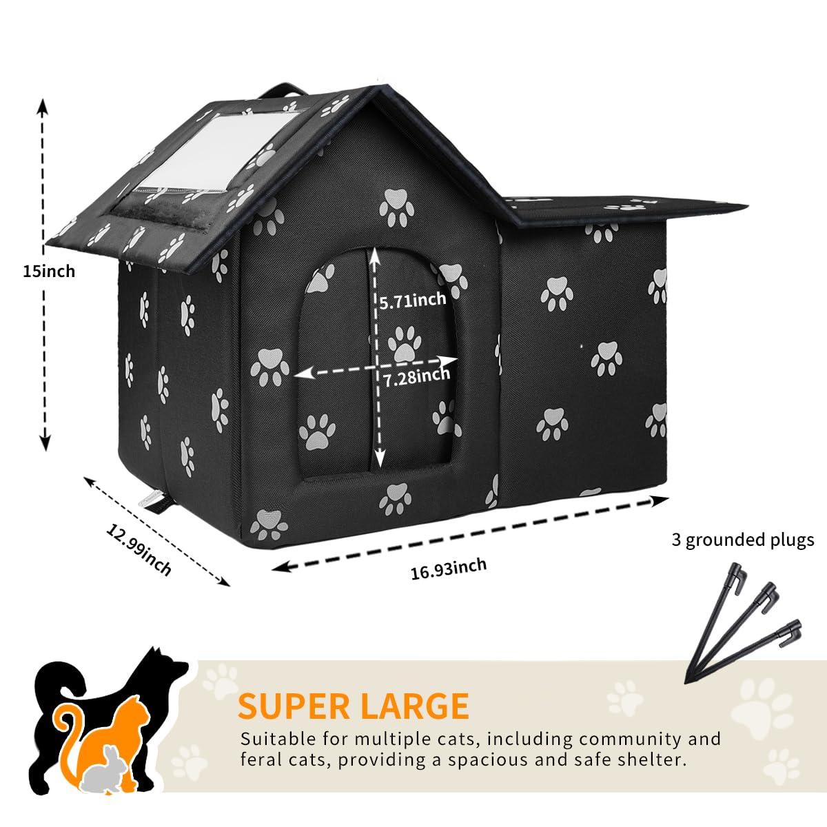 Large Cat Houses For Outdoor Cats, Weatherproof Outdoor House For Feral Cats, Collapsible Outside Cat House With Windproof Door,